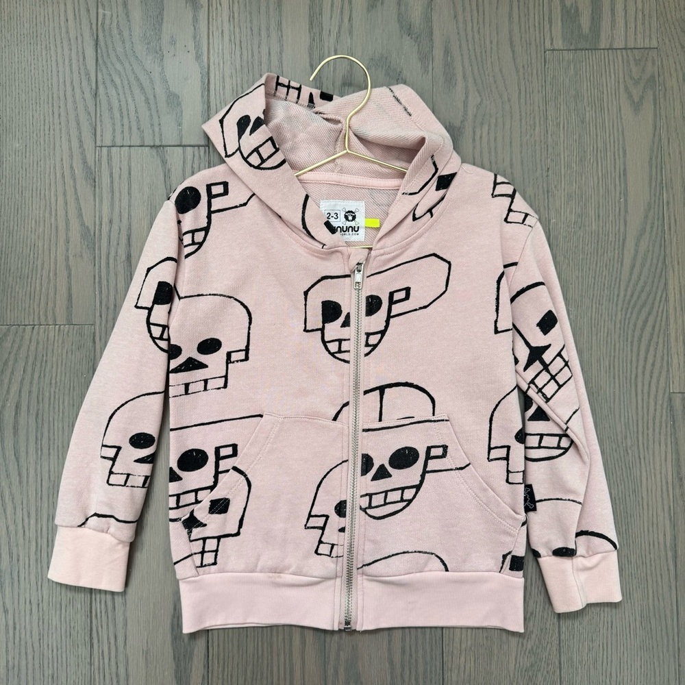 NuNuNu Kids 2-3 SKULL ROBOT Mask Full ZIP HOODIE Powder Pink Light 100% Cotton